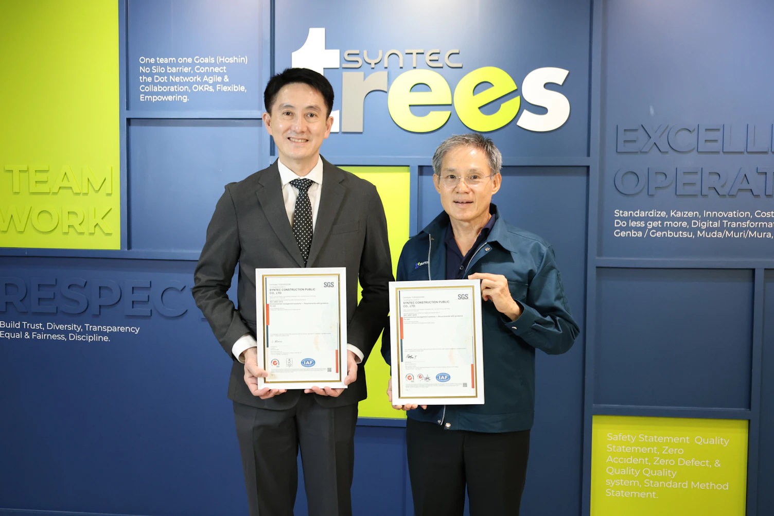 พิธีมอบใบรับรอง ISO 14001:2015 และ ISO 45001:2018 ให้แก่ บริษัท ซินเท็ค คอนสตรัคชั่น จำกัด (มหาชน) โดย SGS