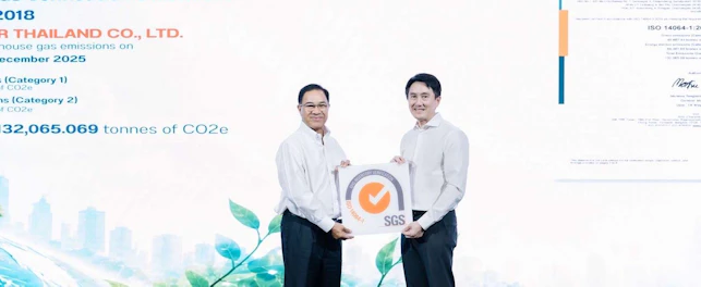 SGS presenting ISO 14064-1 certificate to Toyota Motor Thailand executive, reinforcing ESG commitment and sustainability