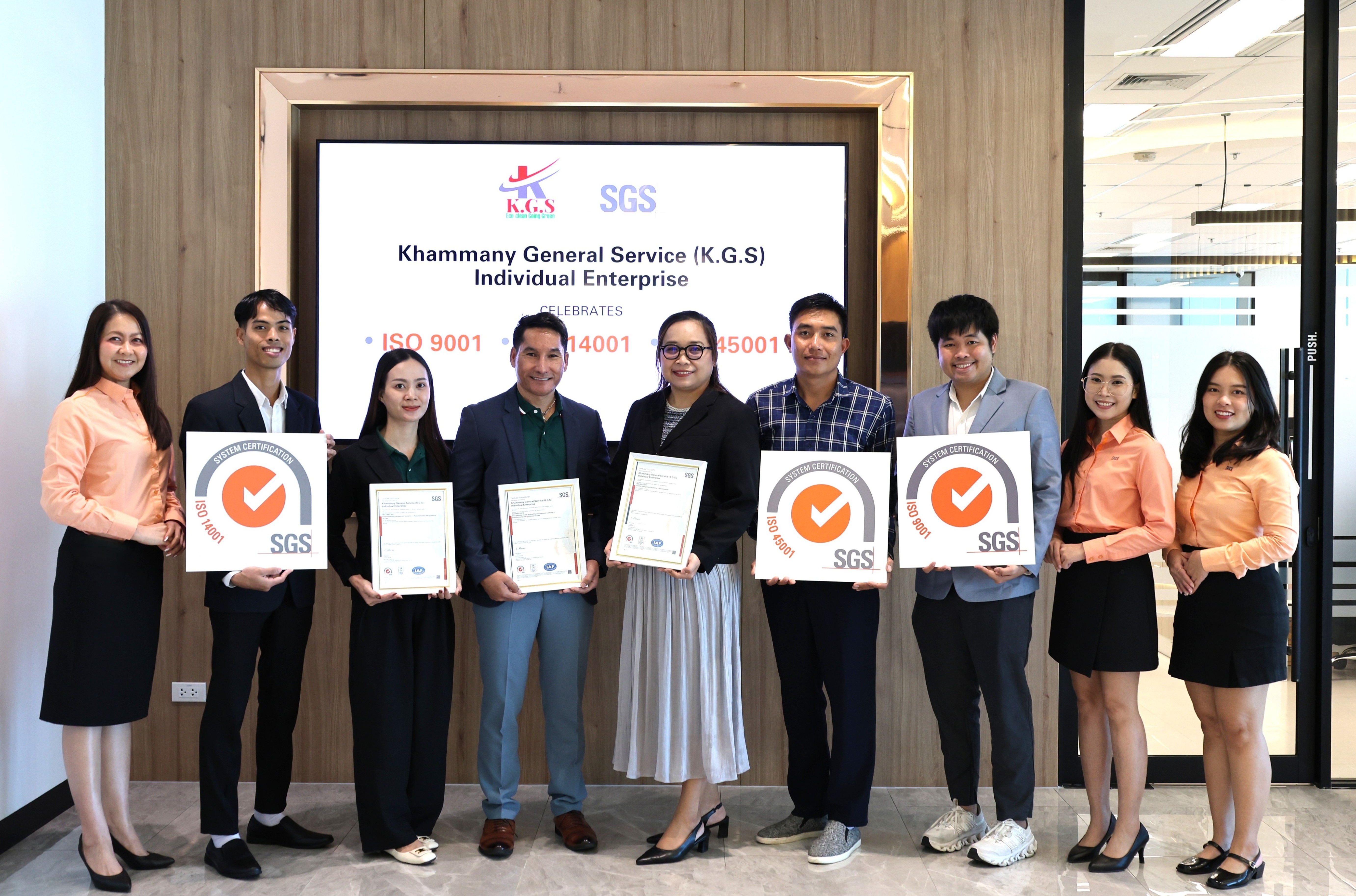 SGS presents ISO 9001, ISO 14001 and ISO 45001 certificates to KHAMMANY GENERAL SERVICE (K.G.S.) INDIVIDUAL ENTERPRISE