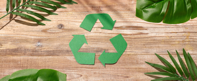 Recycling Symbol Surrounded by Tropical Leaves