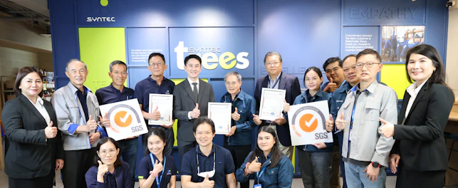 Management teams from SGS and Syntec Construction pose for a group photo at the ISO 14001 and ISO 45001 certification award ceremony