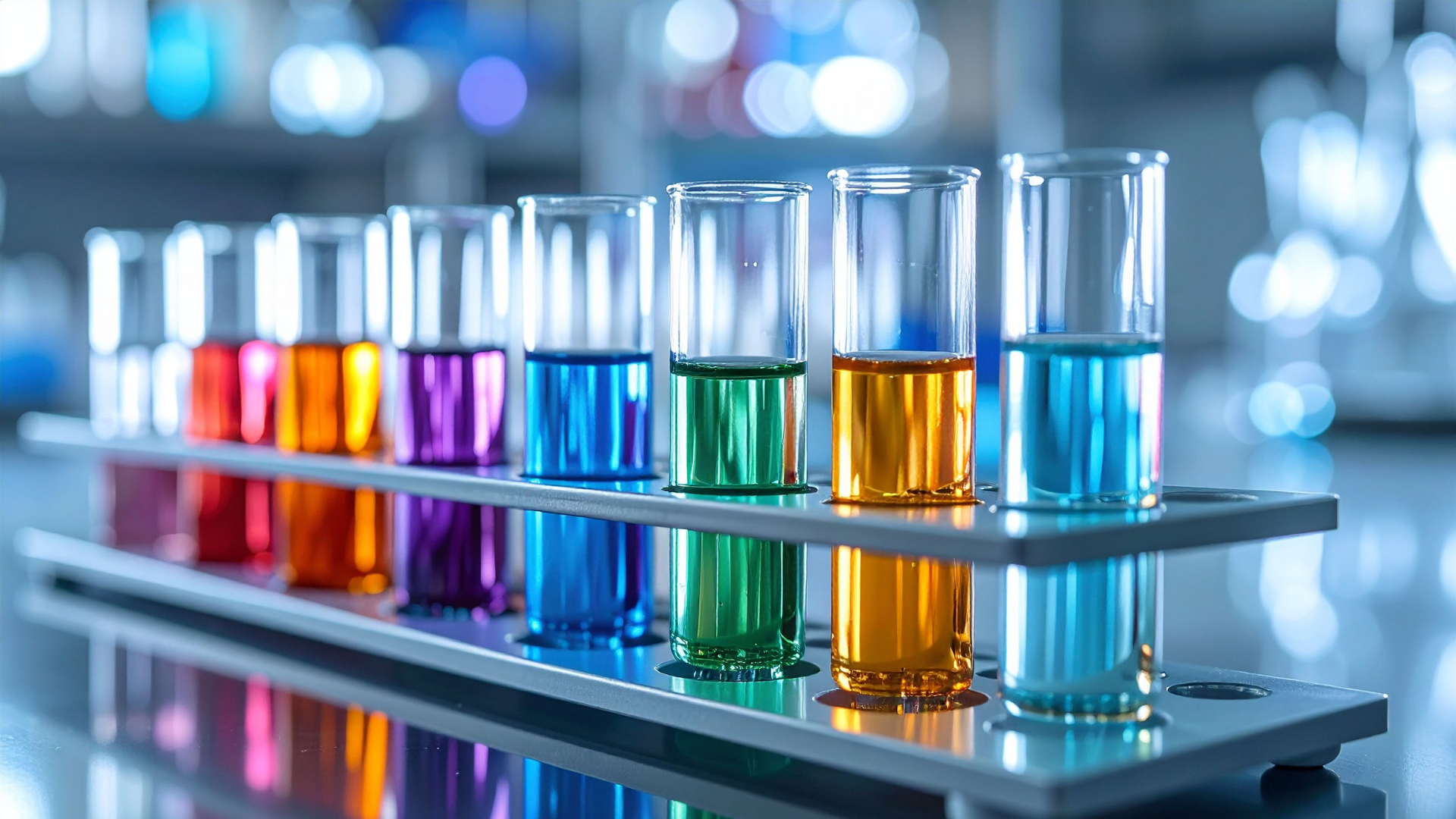 Laboratory Glassware with Colorful Chemical Solutions