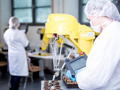 Woman Inspecting a Food Factory