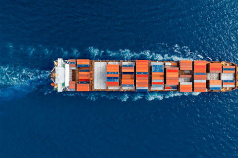 Aerial view of Container Ship at Sea