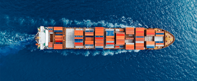 Aerial view of Container Ship at Sea