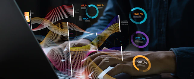 Analysts Using Computers to Visualize Complex Data on a Virtual Screen
