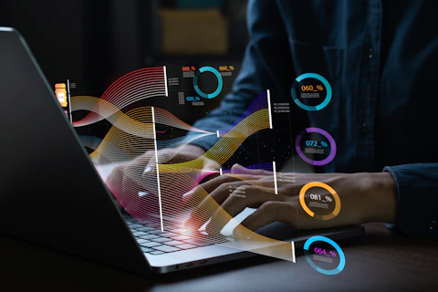 Analysts Using Computers to Visualize Complex Data on a Virtual Screen