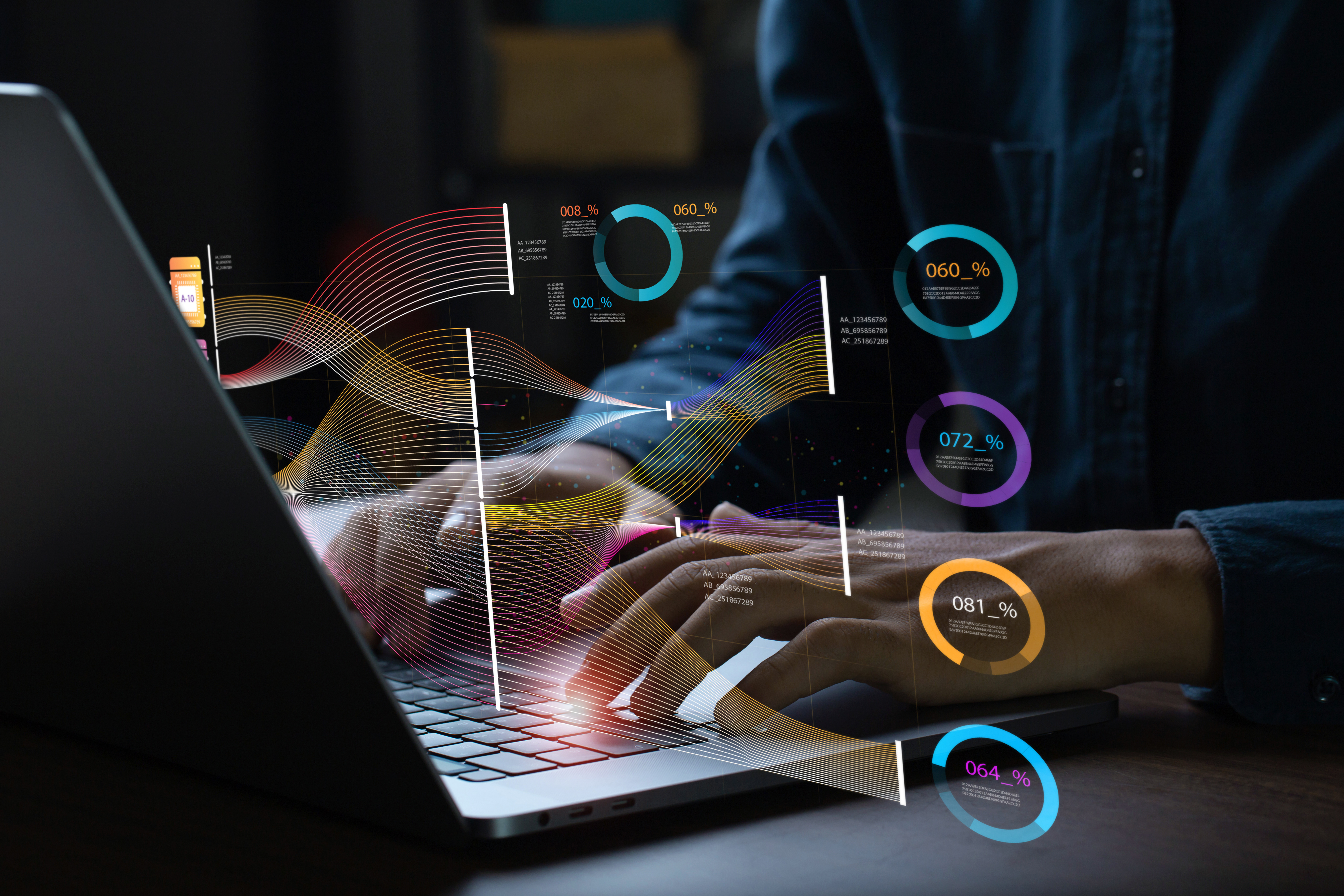 Analysts Using Computers to Visualize Complex Data on a Virtual Screen