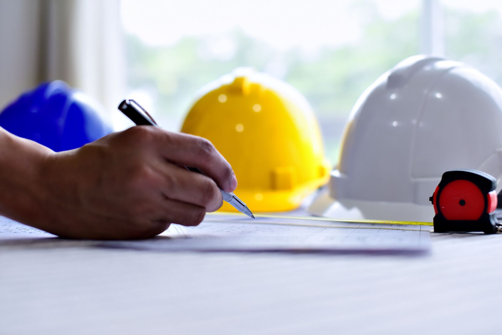 Architect Working Table with Safety Helmet