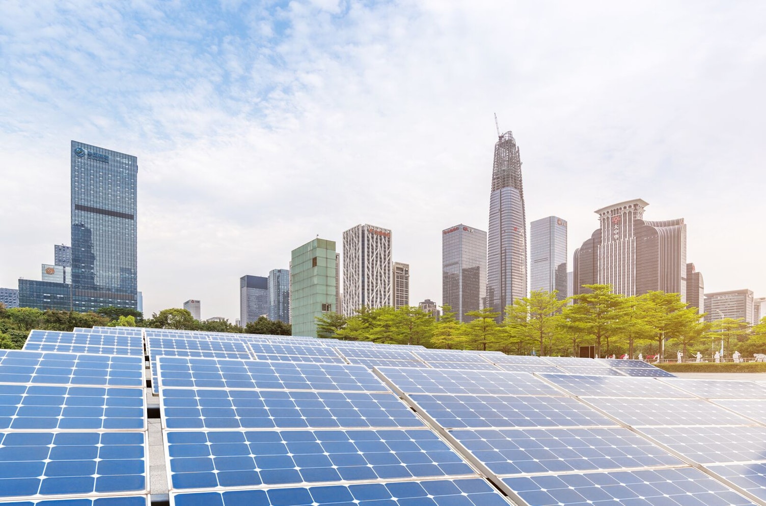 City Skyline and Solar Panels