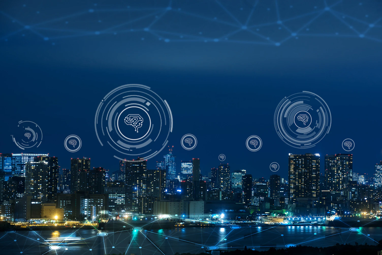 Cityscape with connecting dot technology of smart city conceptual