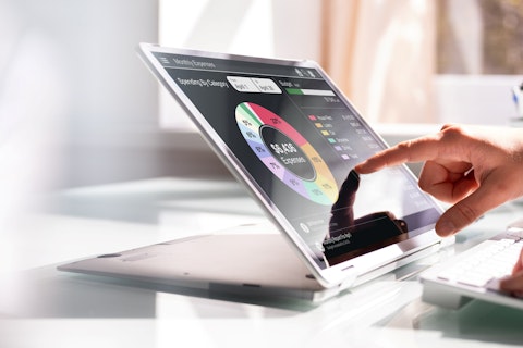 graph finance people doing computer work