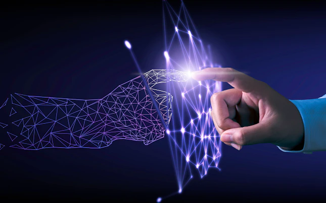 Hand touching modern interface digital transformation concept