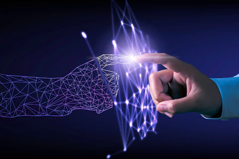 Hand touching modern interface digital transformation concept
