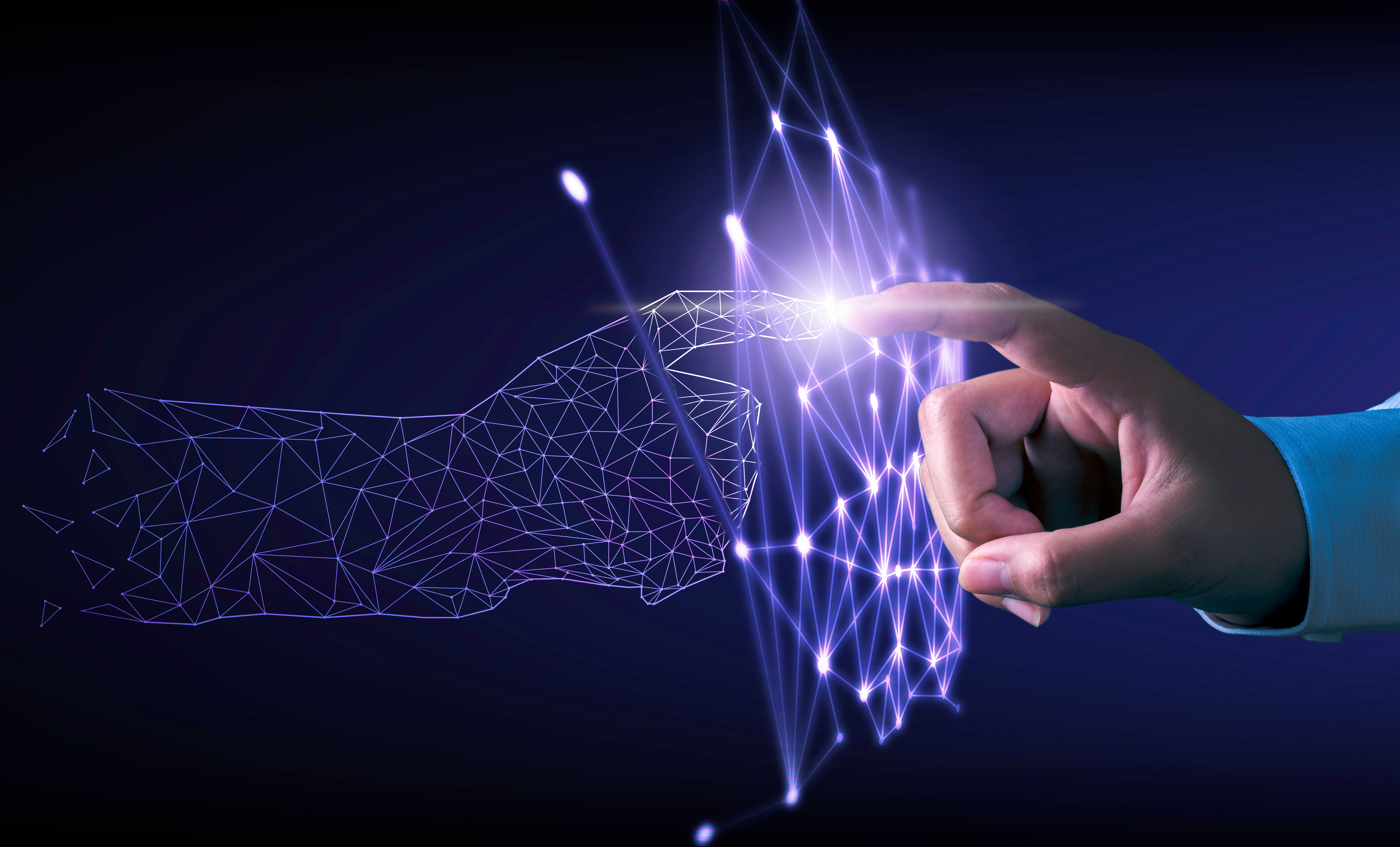 Hand touching modern interface digital transformation concept
