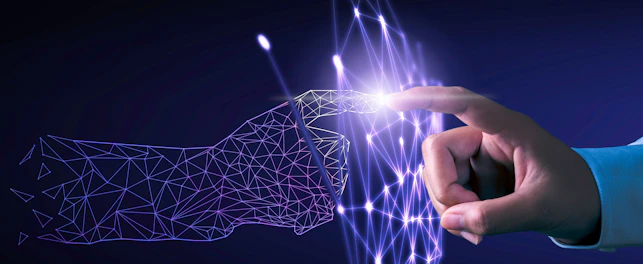 Hand touching modern interface digital transformation concept