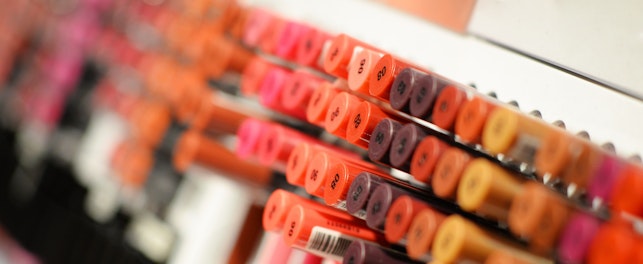 Lipstick Display in Makeup Store