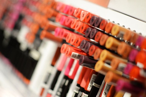 Lipstick Display in Makeup Store