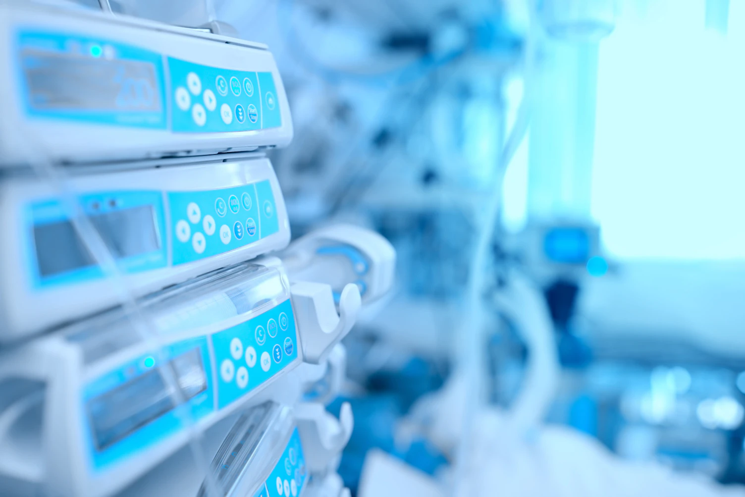 Medical equipment at the bedside in hospital