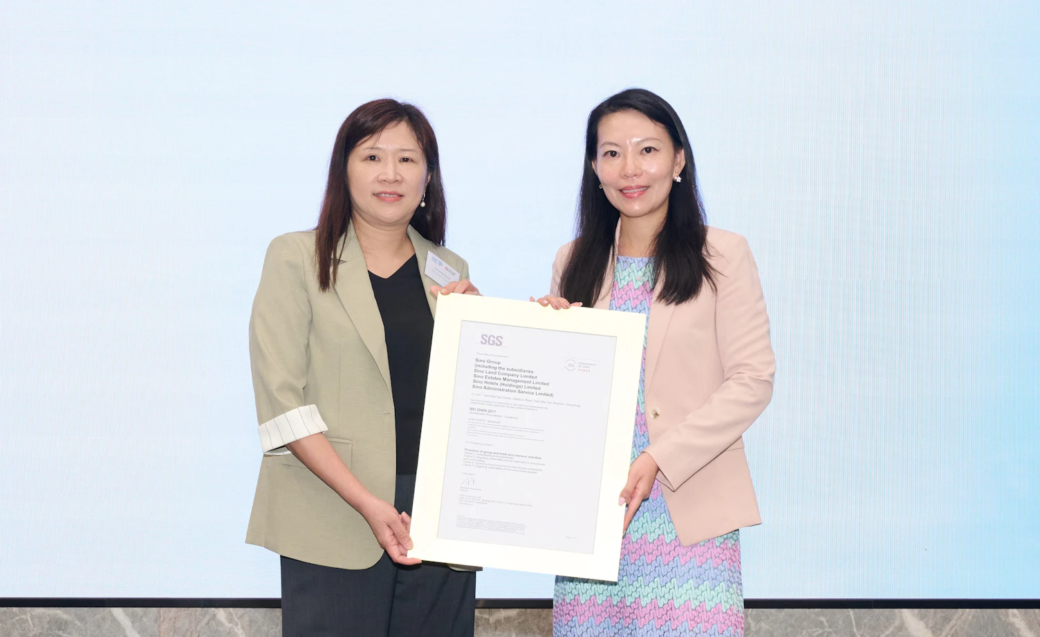 SGS Presents ISO 20400 Sustainable Procurement – Guidance to Sino Group, Hong Kong