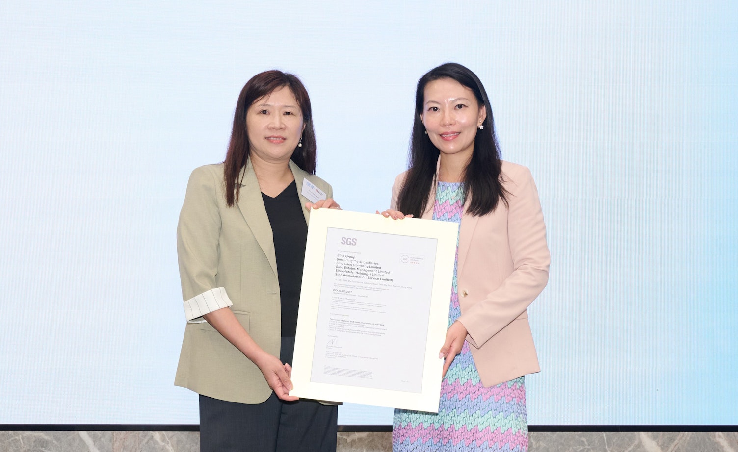 SGS Presents ISO 20400 Sustainable Procurement – Guidance to Sino Group, Hong Kong