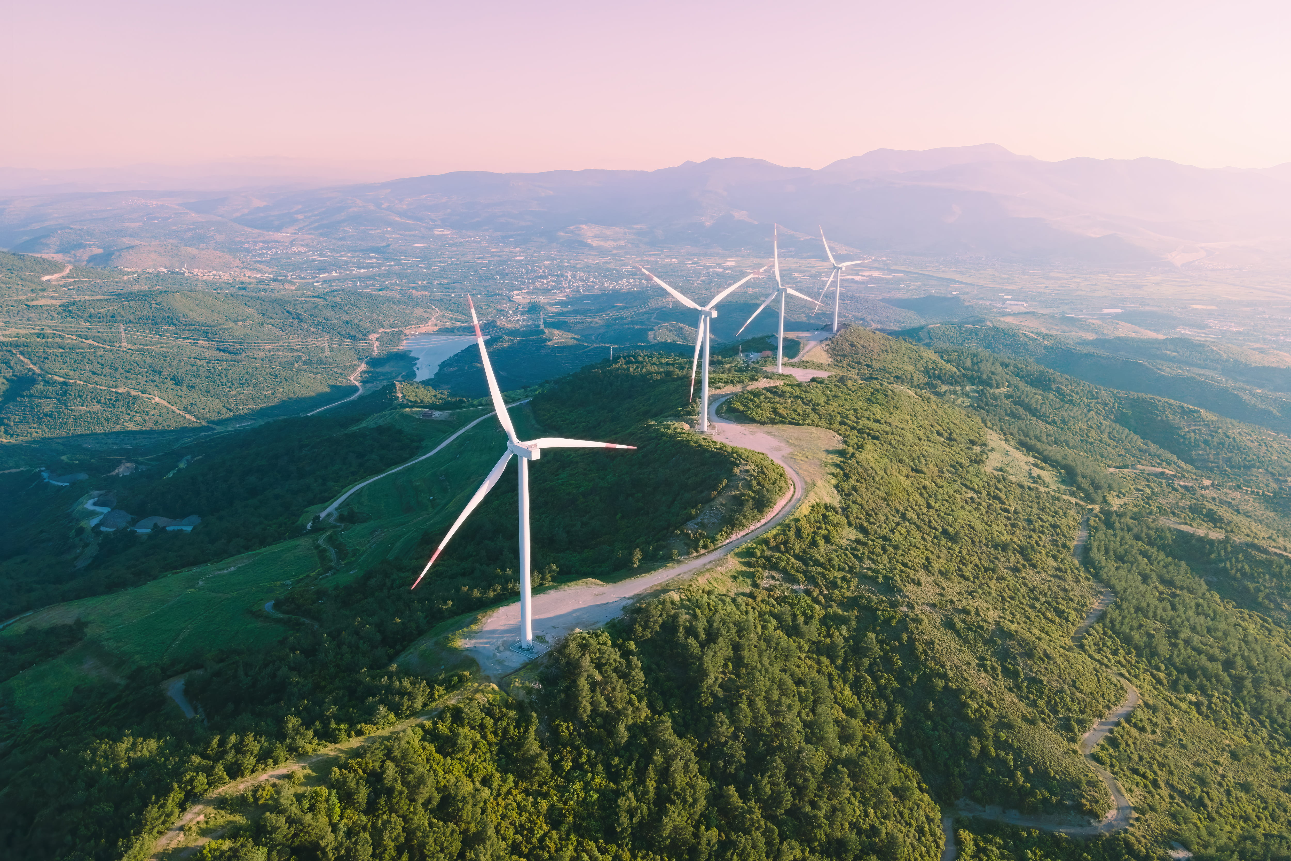 Wind Turbines Farm on the Top of a Mountain