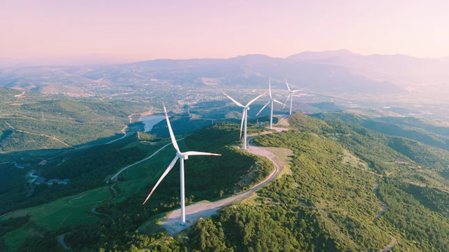 Wind Turbines Farm on the Top of a Mountain