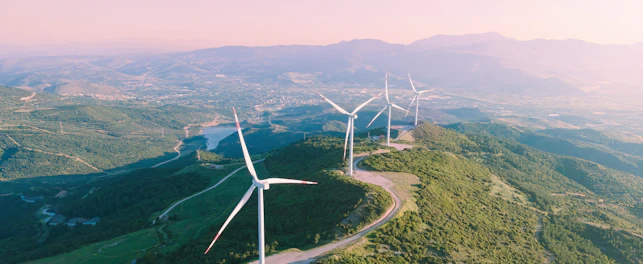Wind Turbines Farm on the Top of a Mountain