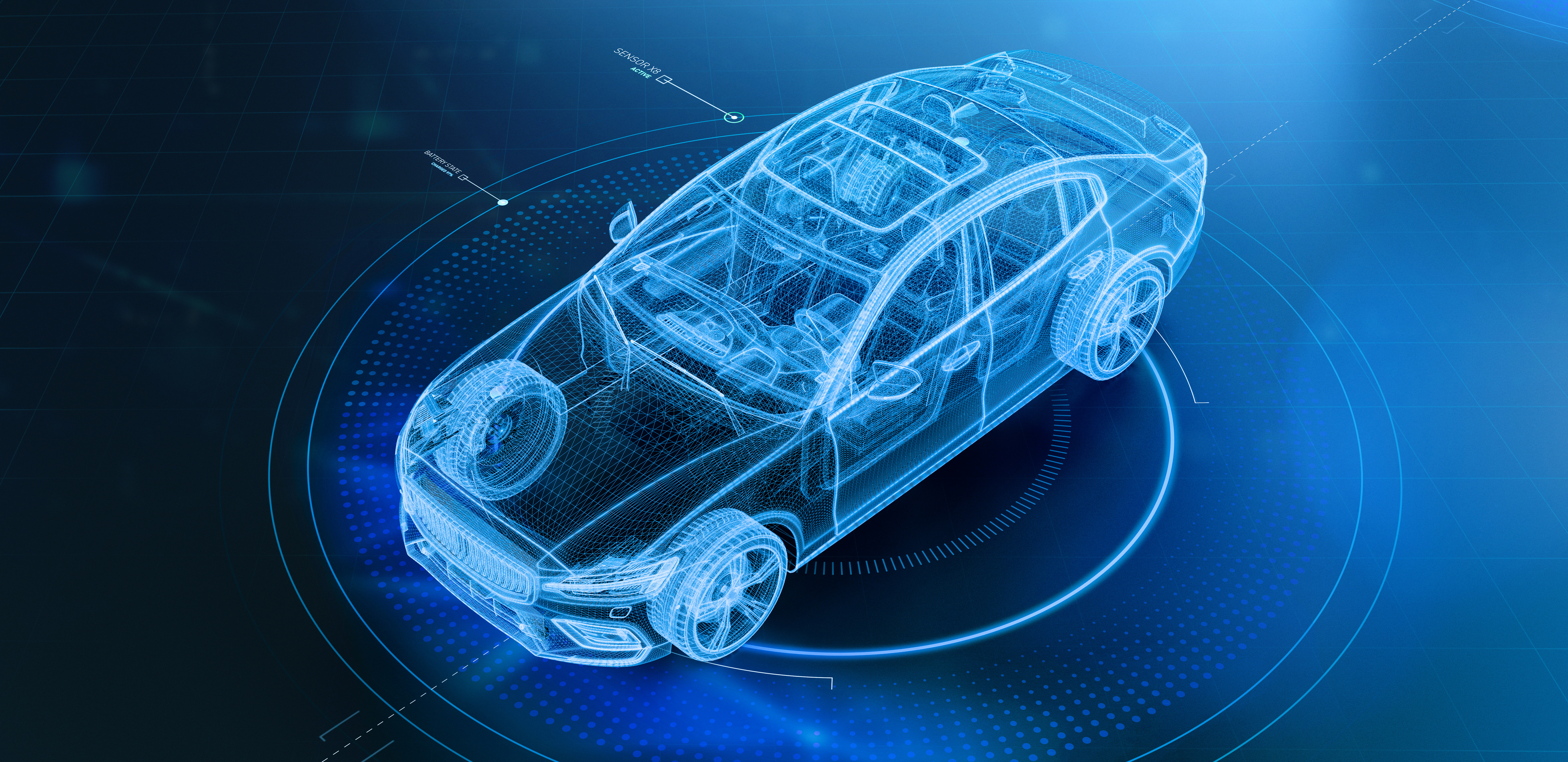 Wireframe of Modern Car with Hi-Tech User Interface Details