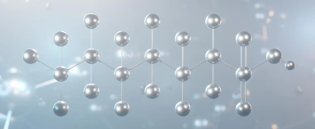 Perfluorohexanesulfonic acid molecular structure, 3d model molecule, pfhxs, structural chemical formula view from a microscope