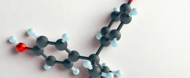 3d rendering of Bisphenol A (BPA) molecules in the white background
