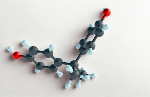 3d rendering of Bisphenol A (BPA) molecules in the white background