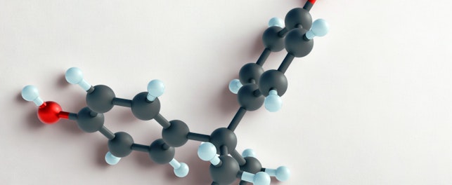 3d rendering of Bisphenol A (BPA) molecules in the white background