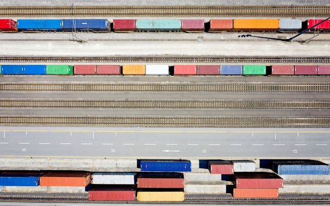 Aerial View of Freight Trains