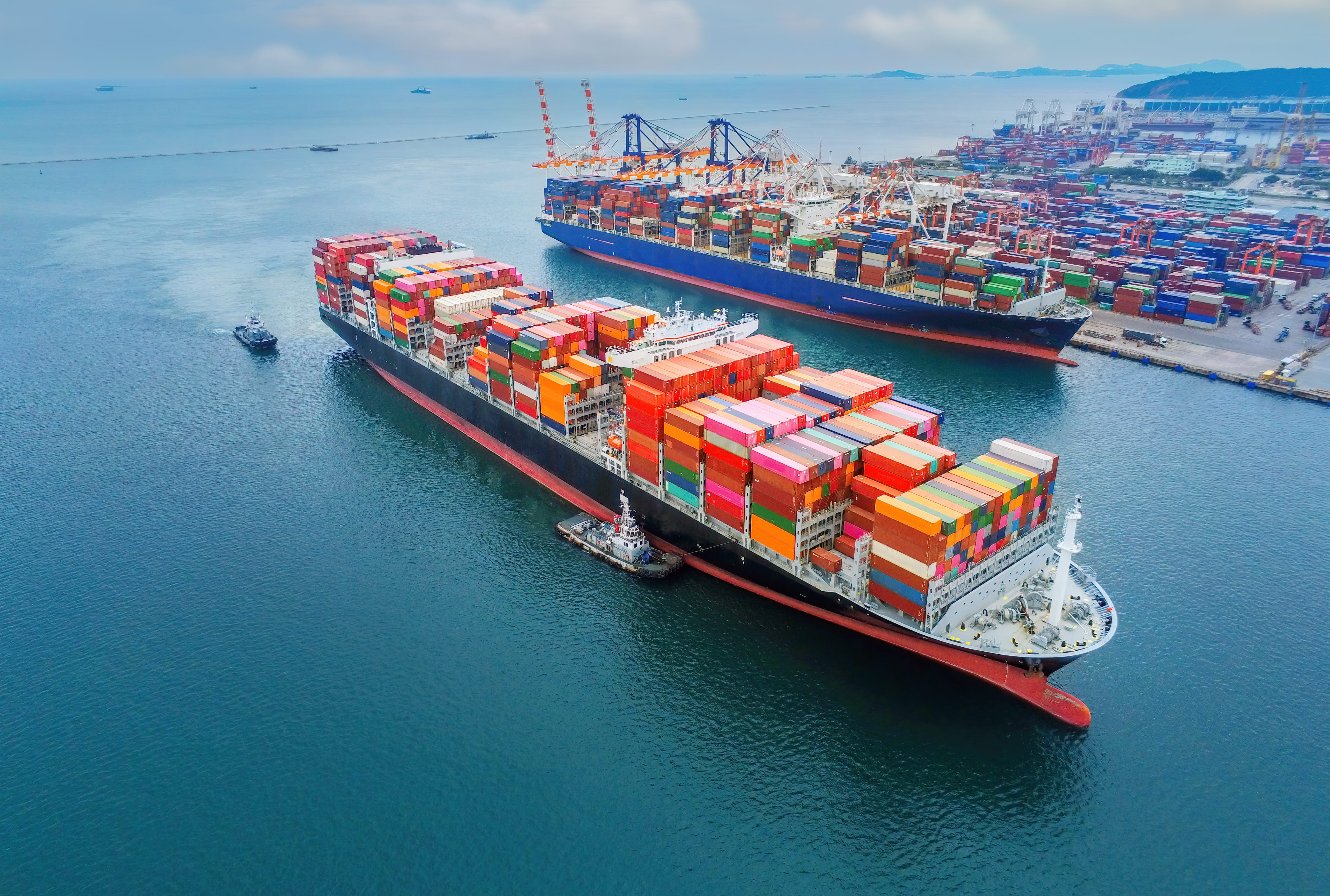 Arial view by drone camera transportation logistics and container dock