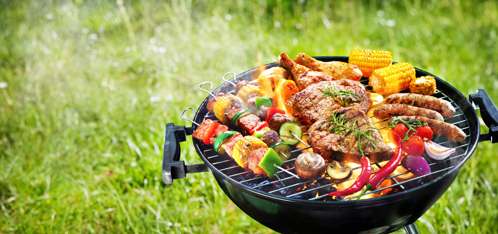 Barbecue grill with meats and vegetables