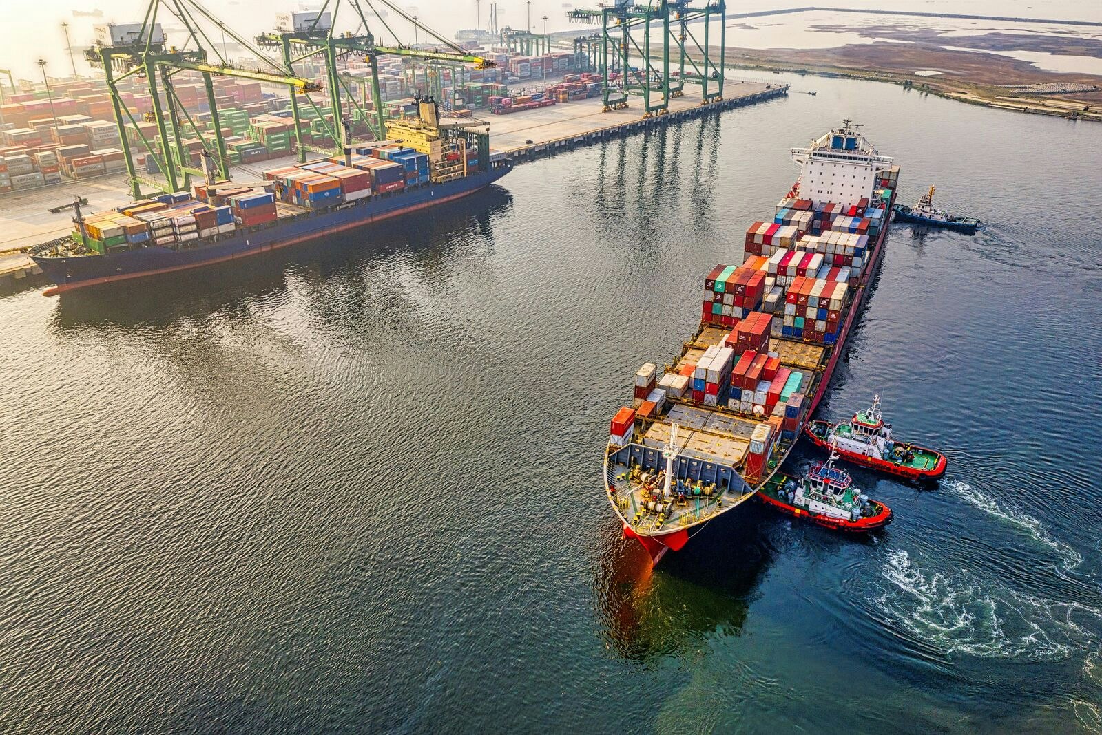 Cargo Container Ship Leaving Port