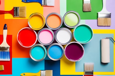 Colourful Open Cans with Bright Paints