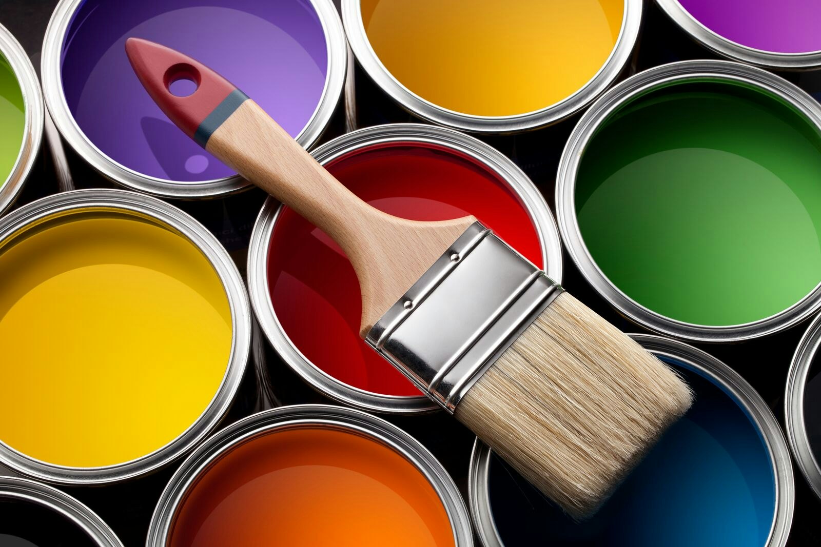 Colourful Paint Cans with Brush