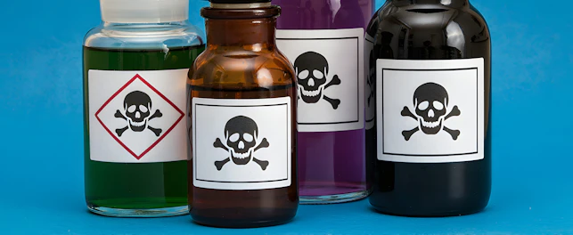 Dangerous substances in labeled containers for safety and industrial use