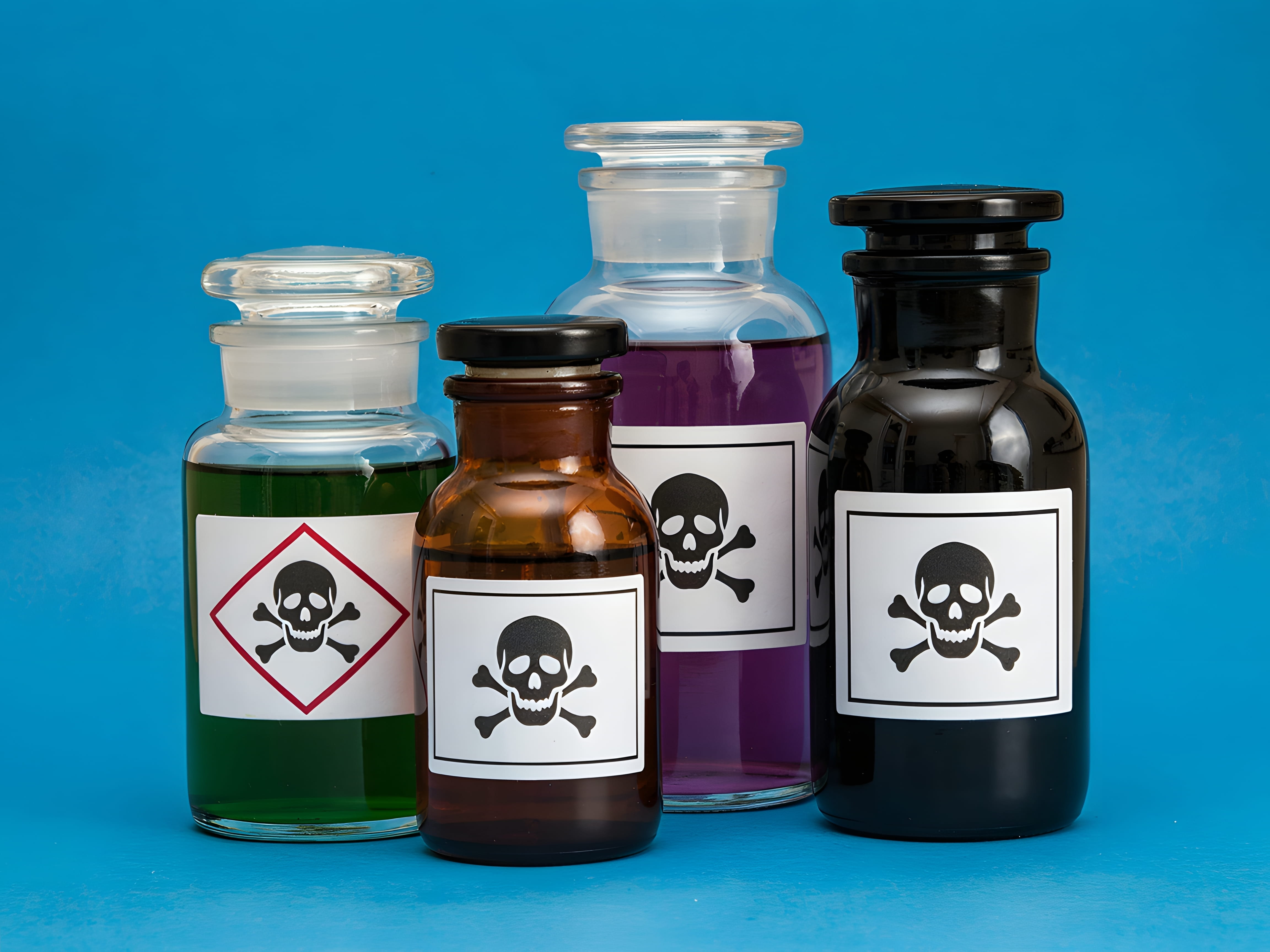 Dangerous substances in labeled containers for safety and industrial use