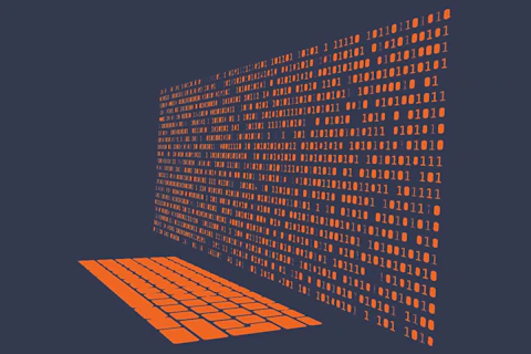 Digital Laptop with Matrix Background