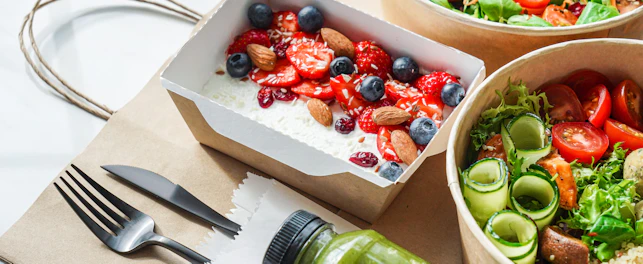 Dishes And Smoothie Prepared For Food Delivery