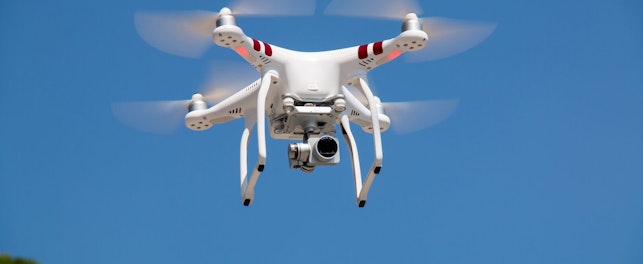 Drone Flying against Blue Sky