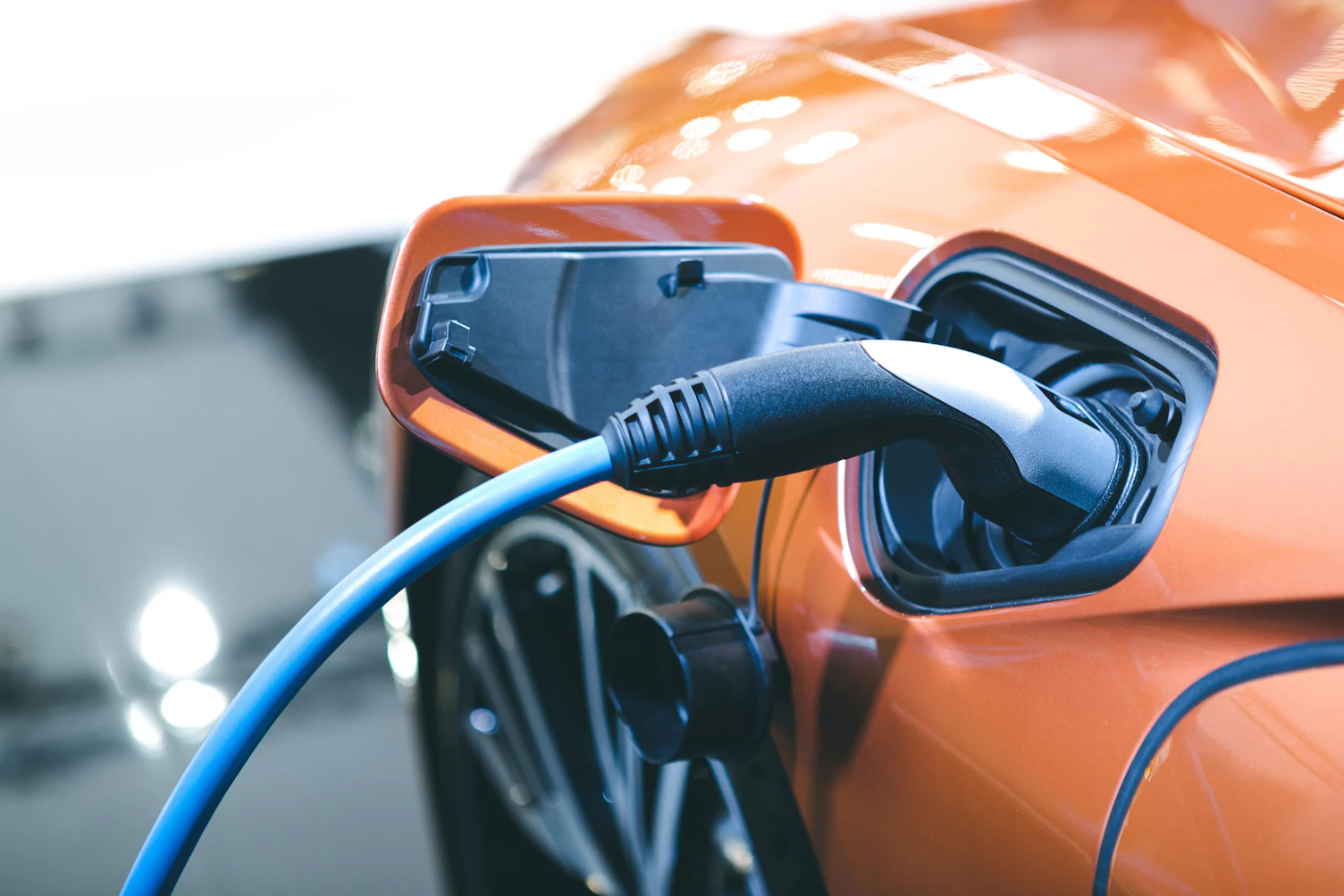 Electric Car Charging Battery in Station
