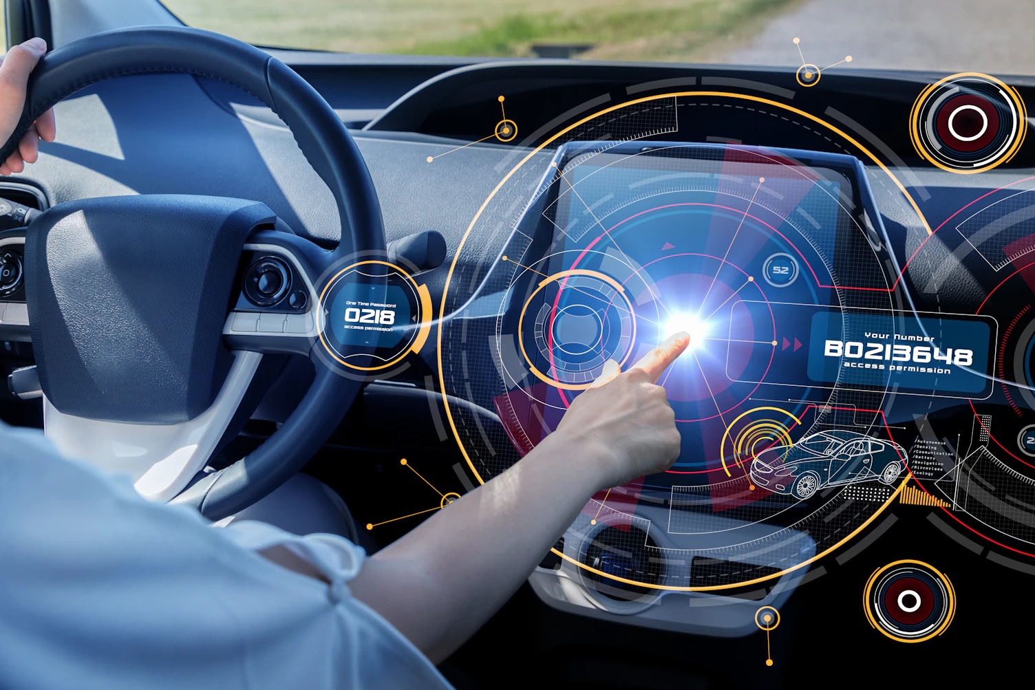 Futuristic Car Cockpit and Touch Screen Autonomous Car