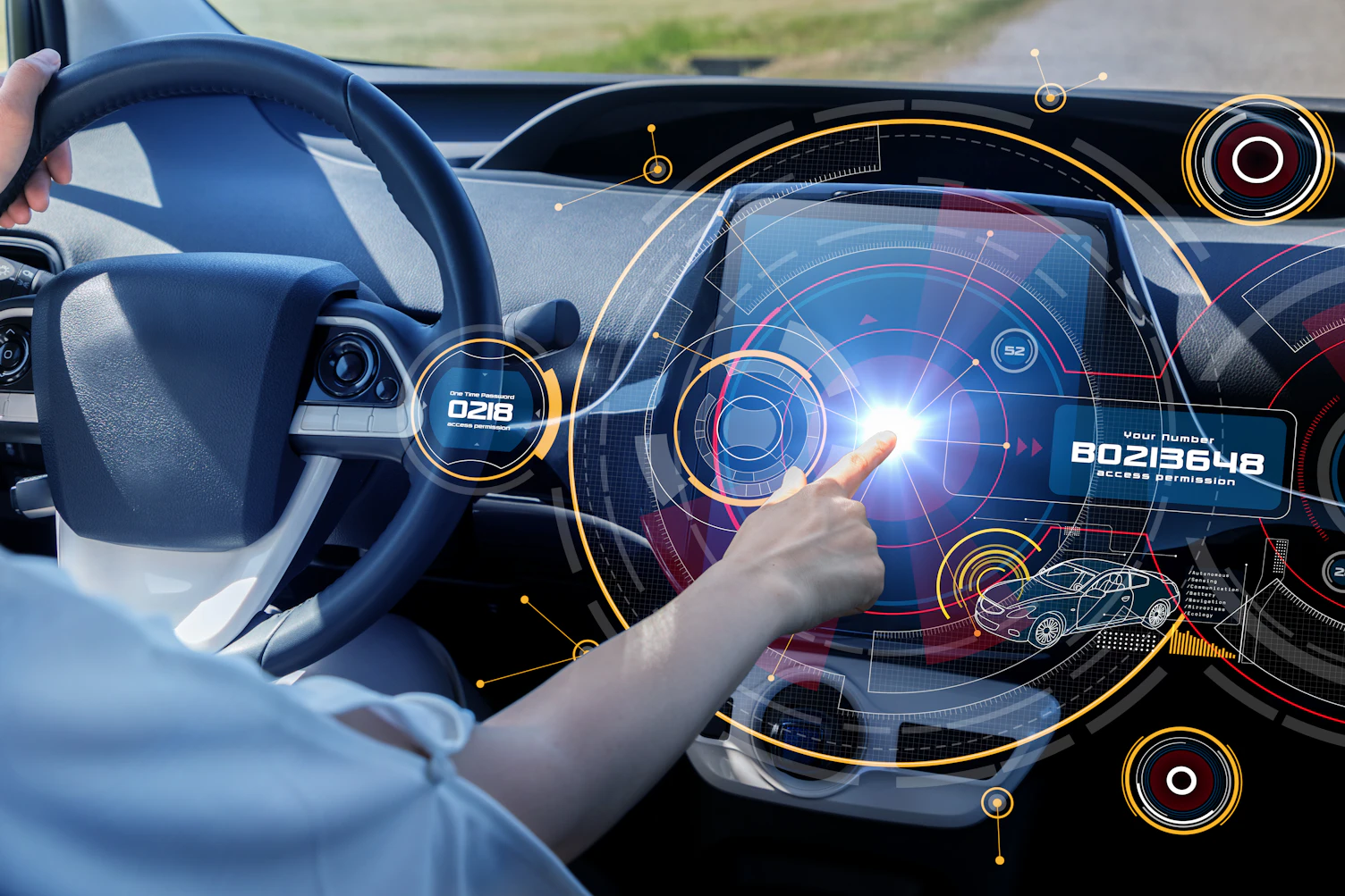 Futuristic Car Cockpit and Touch Screen Autonomous Car