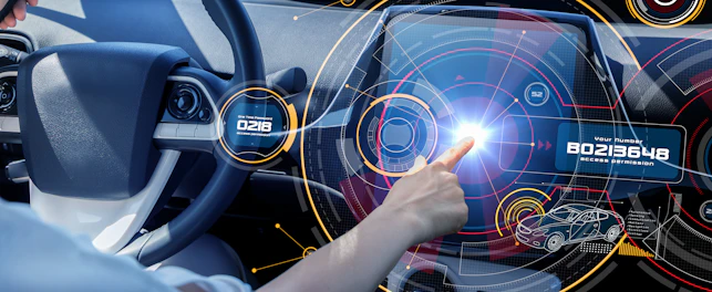 Futuristic car cockpit and touch screen