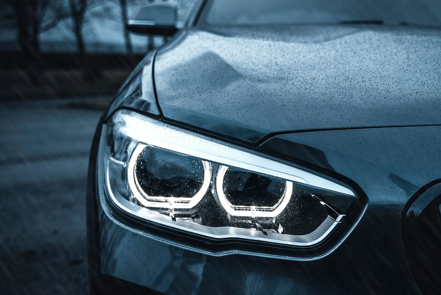 Glowing Headlight of a Modern Car