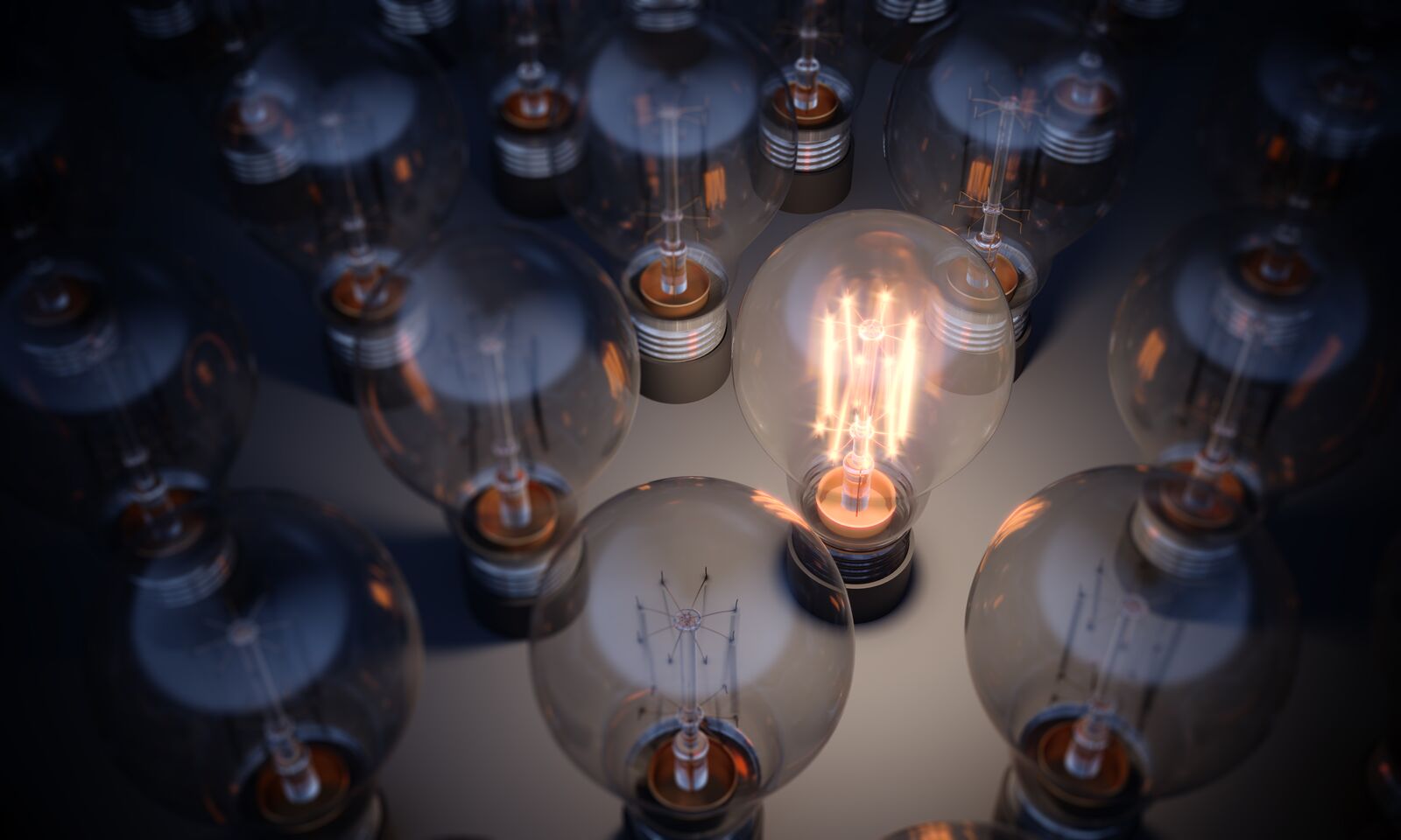 Glowing Light Bulb Between the Others